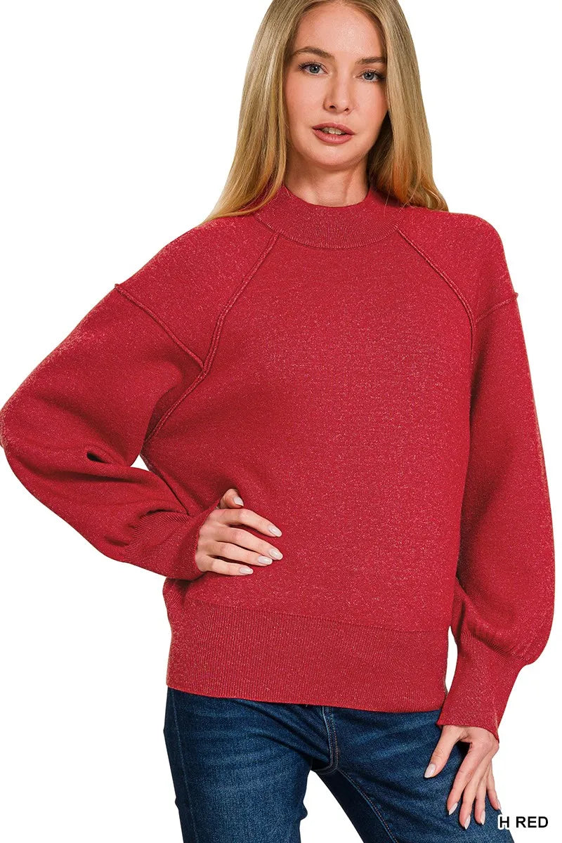 Zenana Viscose Mock Neck Exposed Seam Sweater