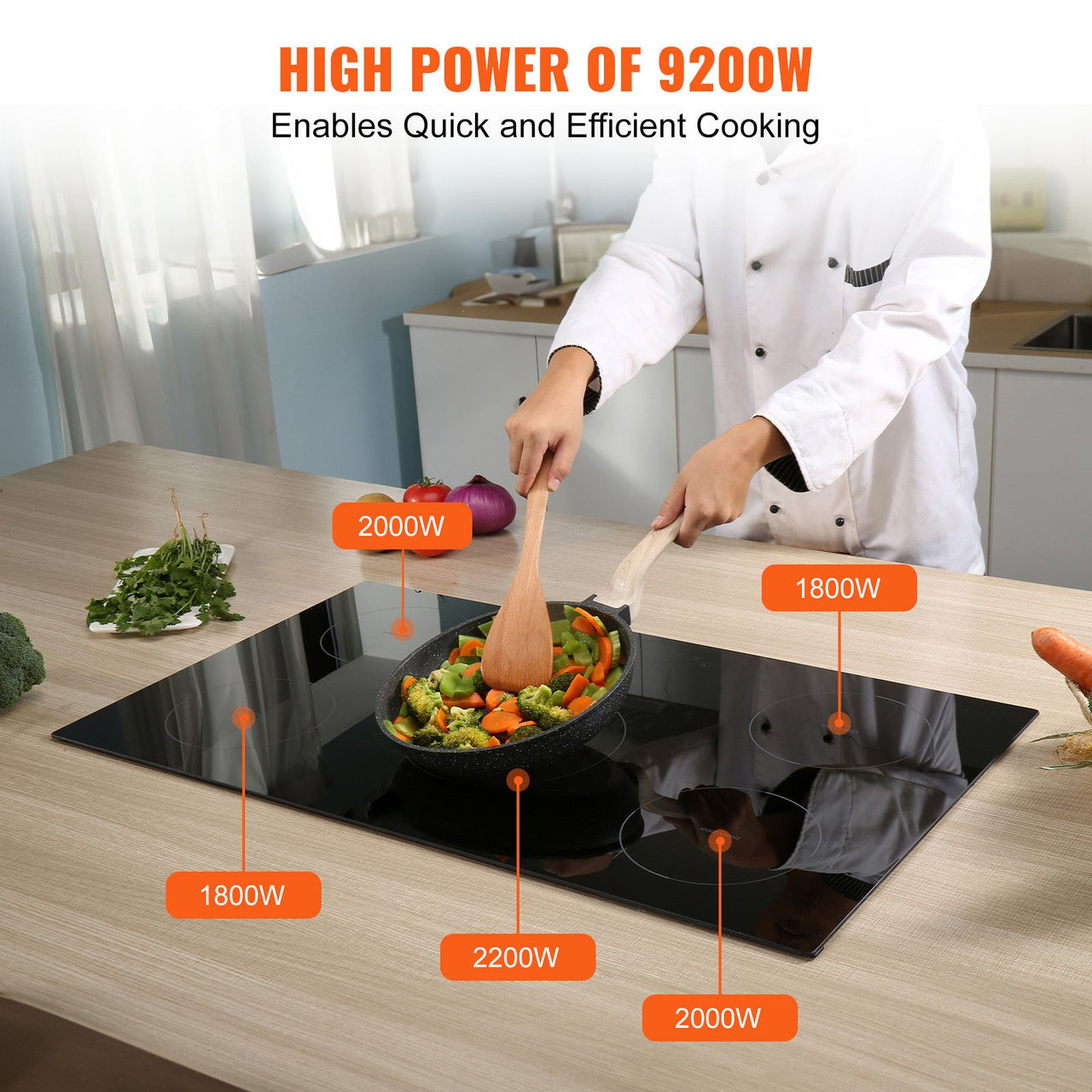 Electric Cooktop, 5 Burners, 36'' Induction Stove Top, Built-in Magnetic Cooktop 9200W, 9 Heating Level Multifunctional Burner, LED Touch Screen w/ Child Lock & Over-Temperature Protection