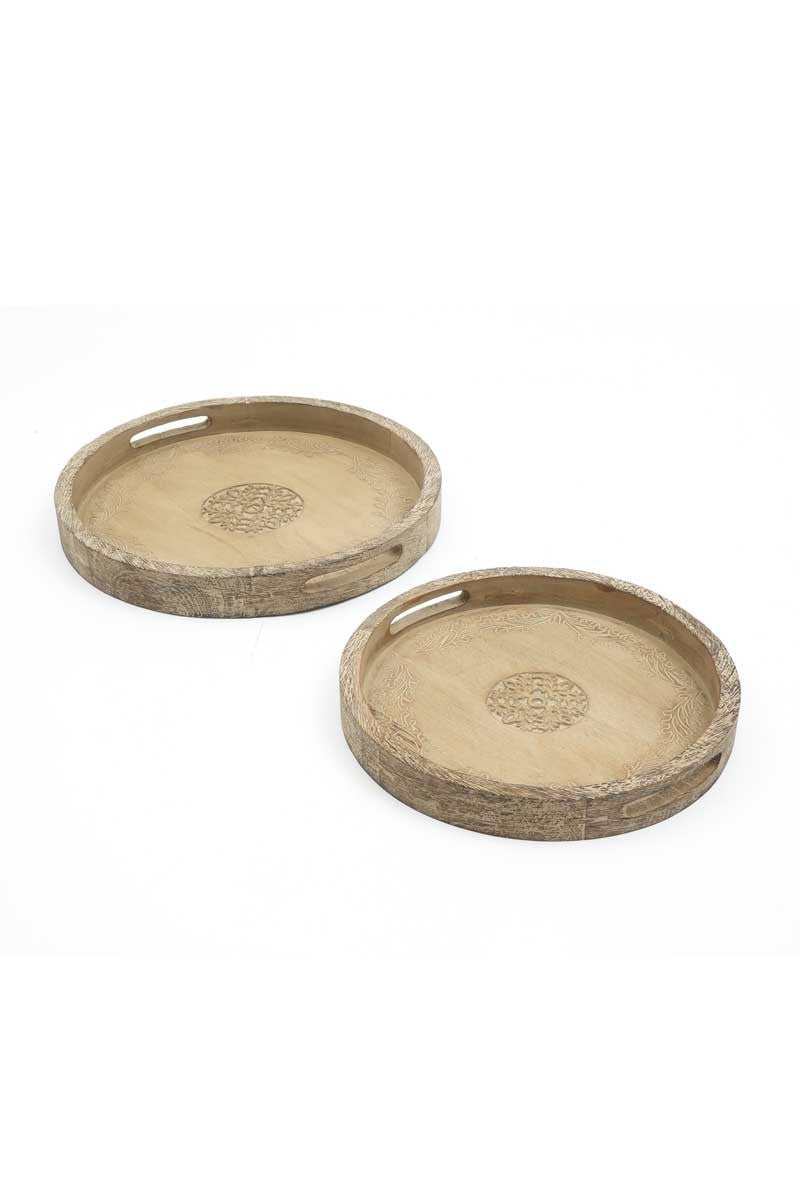Round Mango Wood Serving Tray - 18' Rustic Brown Design for Stylish Entertaining