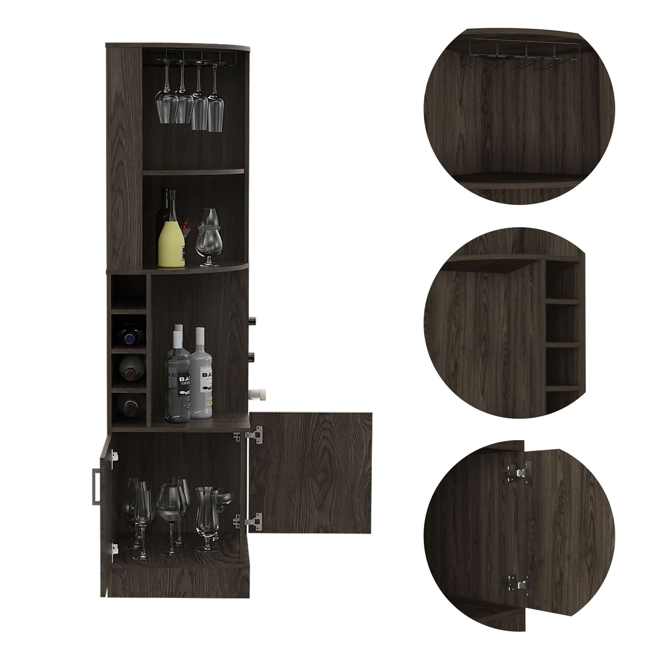 Seattle Bar Cabinet, Eight Bottle Cubbies, Two Large Open Shelves