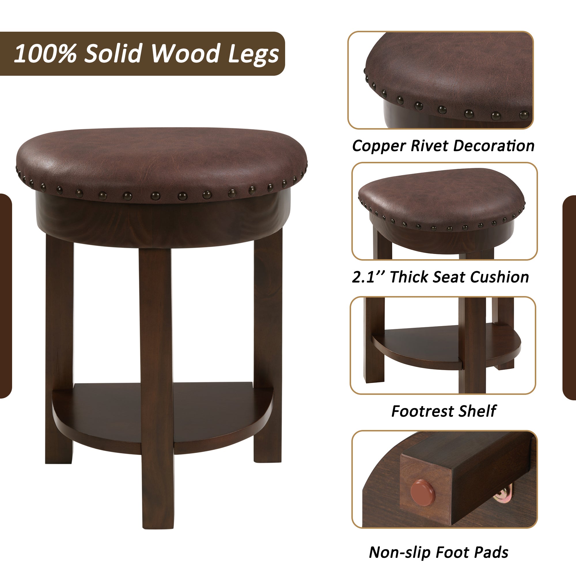 4 Piece Bar Table Set with3 PU Upholstered Bar Stools, Breakfast Table with 3 Padded Stools Solid Wood Counter Height Dining Table Set for Living Room, Dining Room.  Espresso
