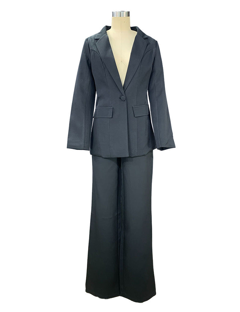 2pcs Casual Suit Lapel Button-down Blazer Jacket And Straight-leg Pants Office Commuting Business Trousers Set Clothing (See size chart where applicable)