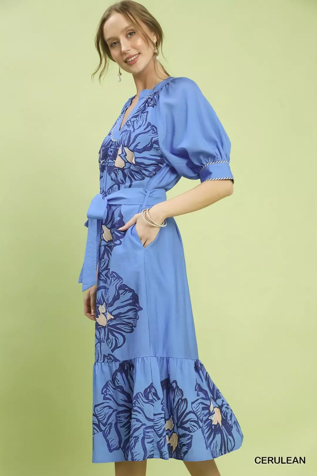 Umgee Floral Belted Midi Dress