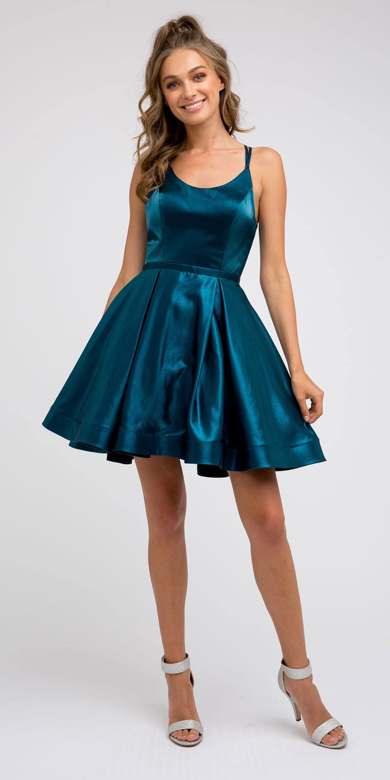 CLEARANCE - Juliet 852 Caged-Back Homecoming Short Dress with Pockets (Size Small)
