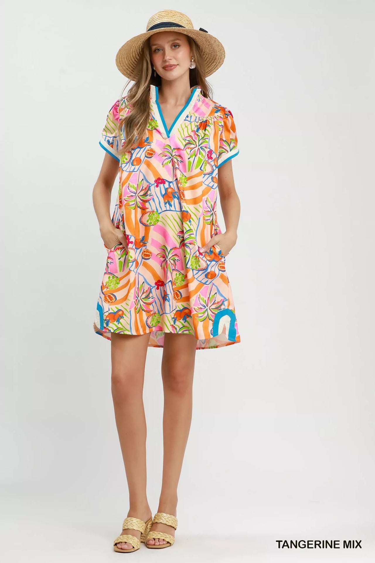 Umgee Tropical Print Collared Shift Dress