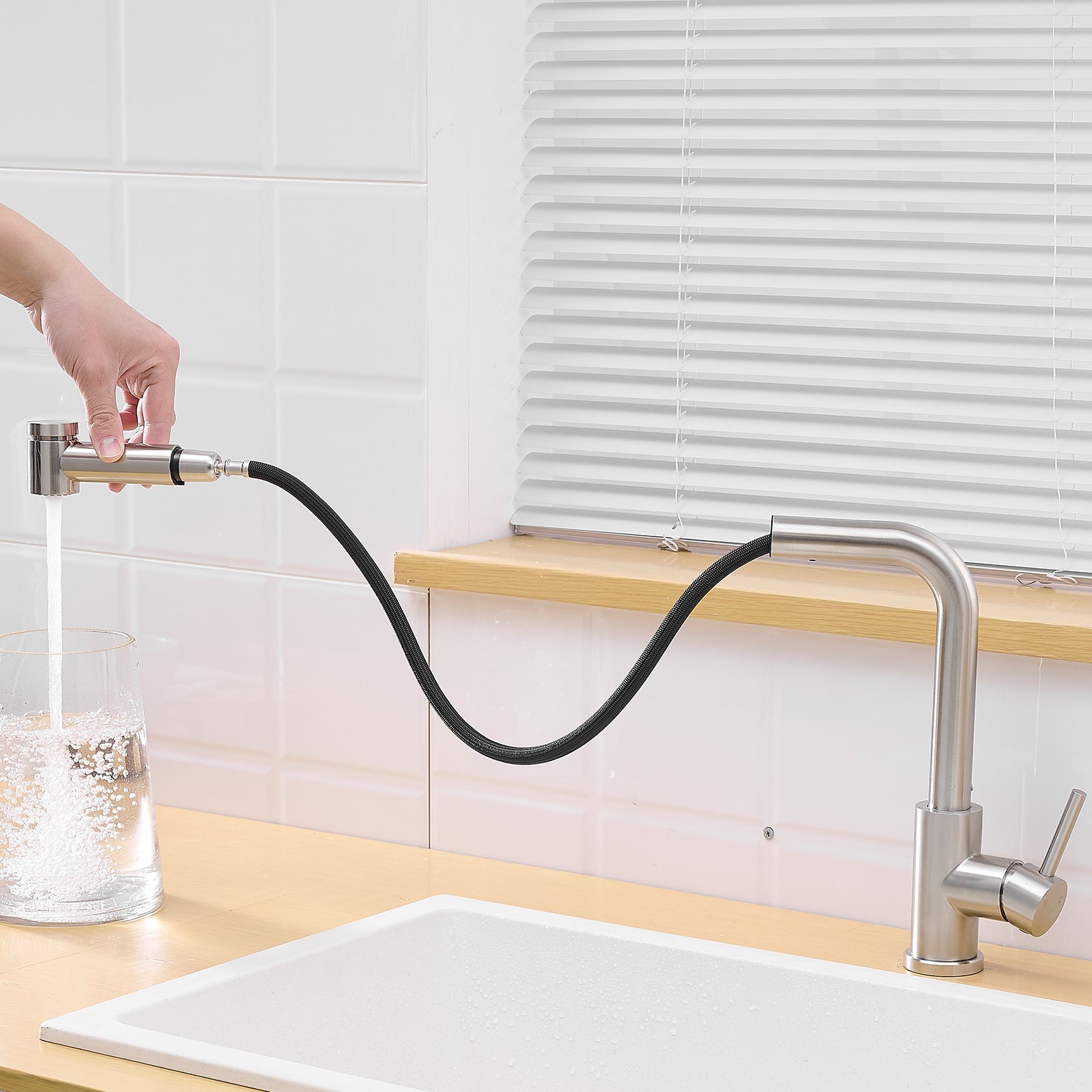 Sink Faucet, Black Kitchen Faucets with Pull out Sprayer, Bathroom Sink Faucets Mini Bar Prep Faucet
