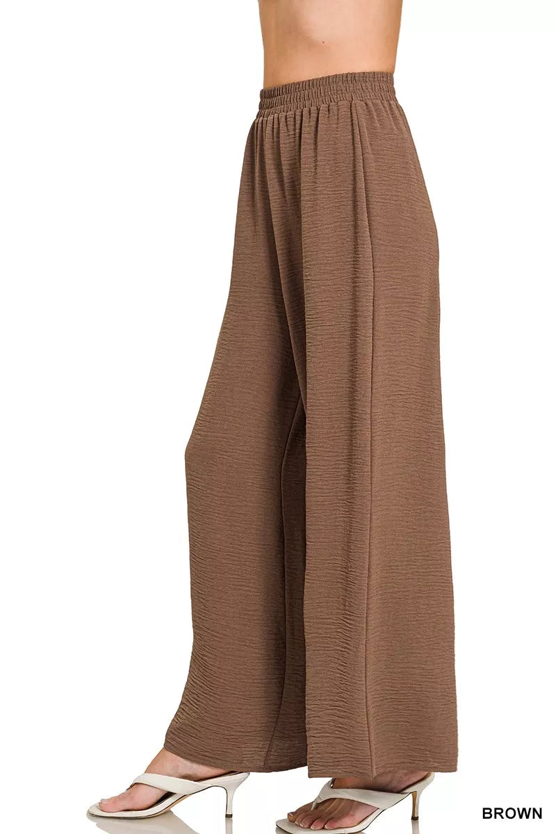 Zenana Woven Airflow Elastic Waistband Pants