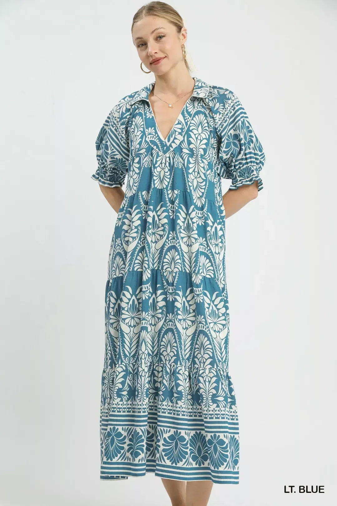 Umgee Two tone Border Print Midi Dress