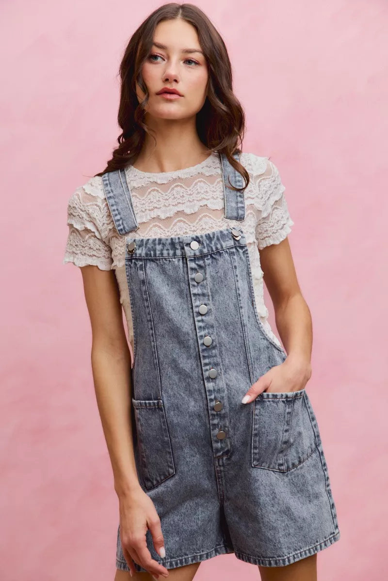 SO ME Denim Washed On Front With Adjustable Strap Romper