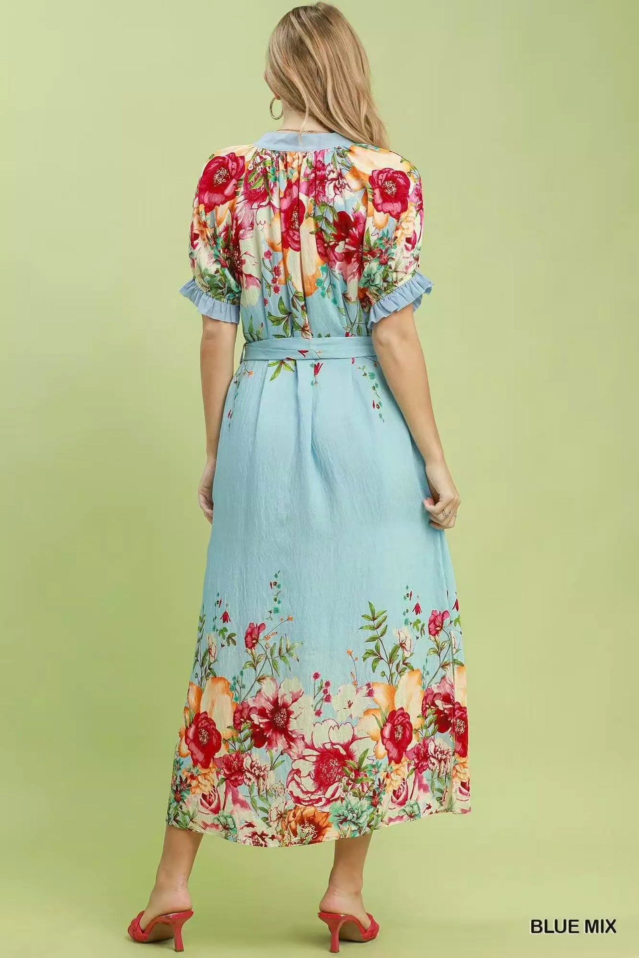Umgee Mix Floral Border Print Midi Dress