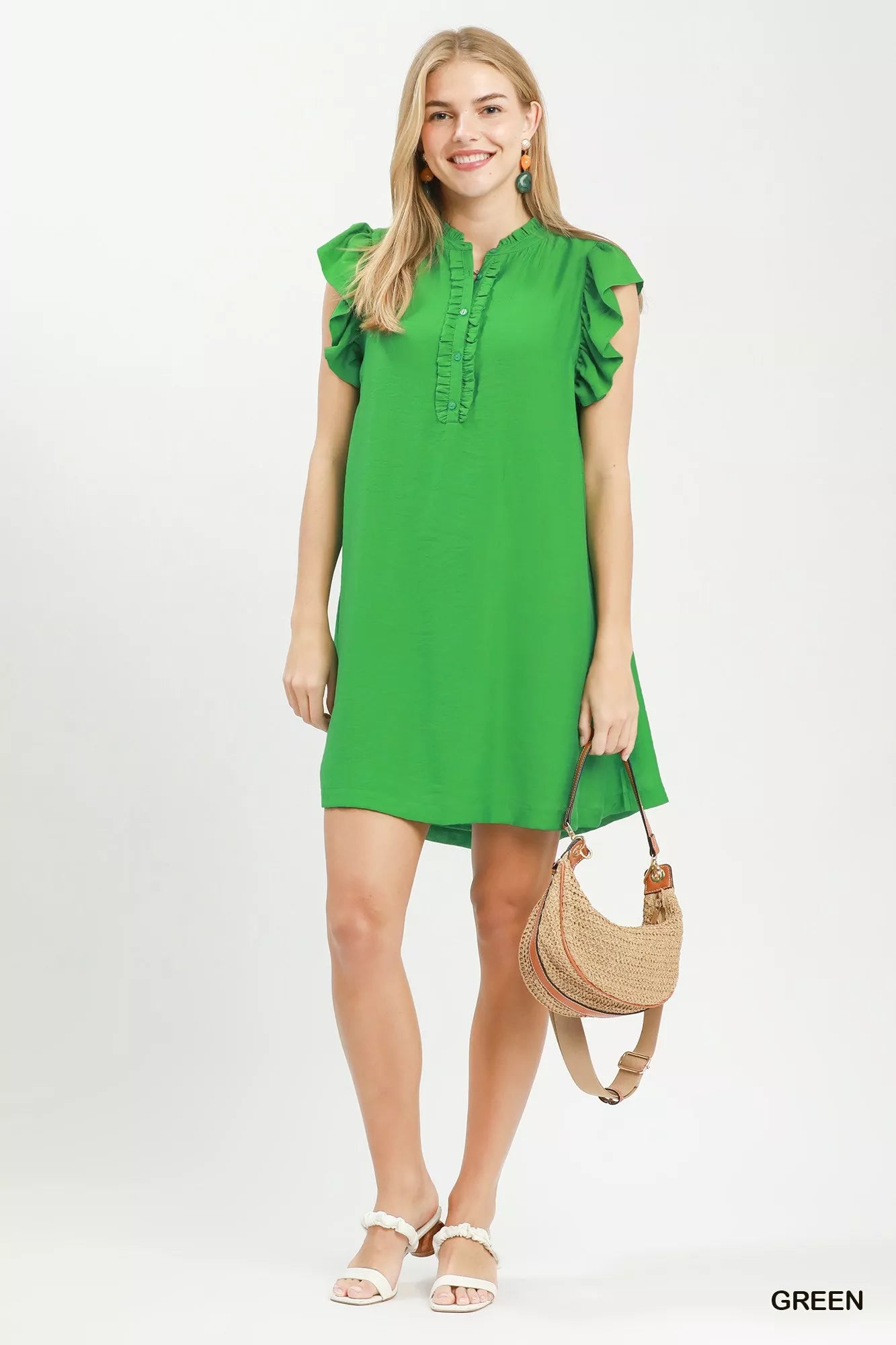 Umgee Ruffle Sleeve Henley Shift Dress