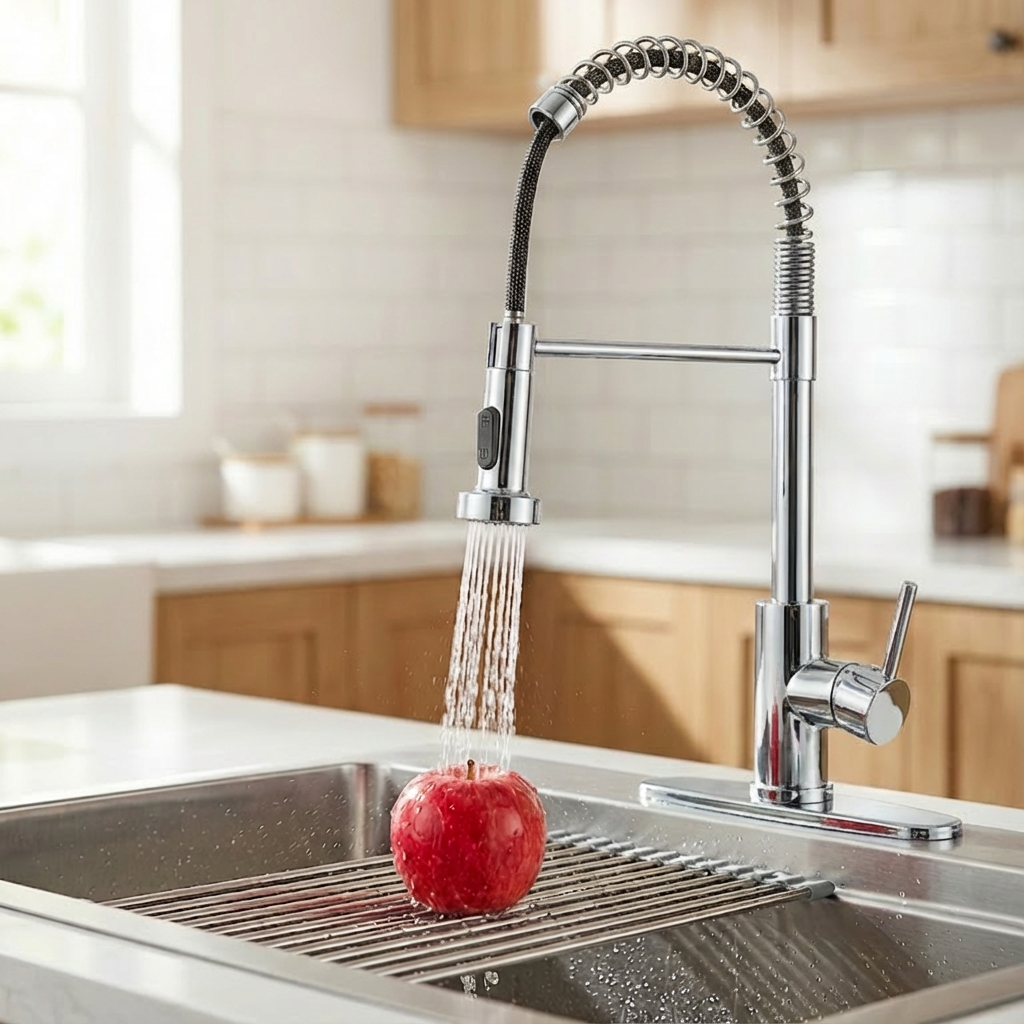 Kitchen Faucet with Pull Down Sprayer Industrial 1 Handle 1 Hole Or 3 Hole Faucet for Farmhouse Camper Laundry Utility Rv Wet Bar Sinks, Stainless Steel, Chrome
