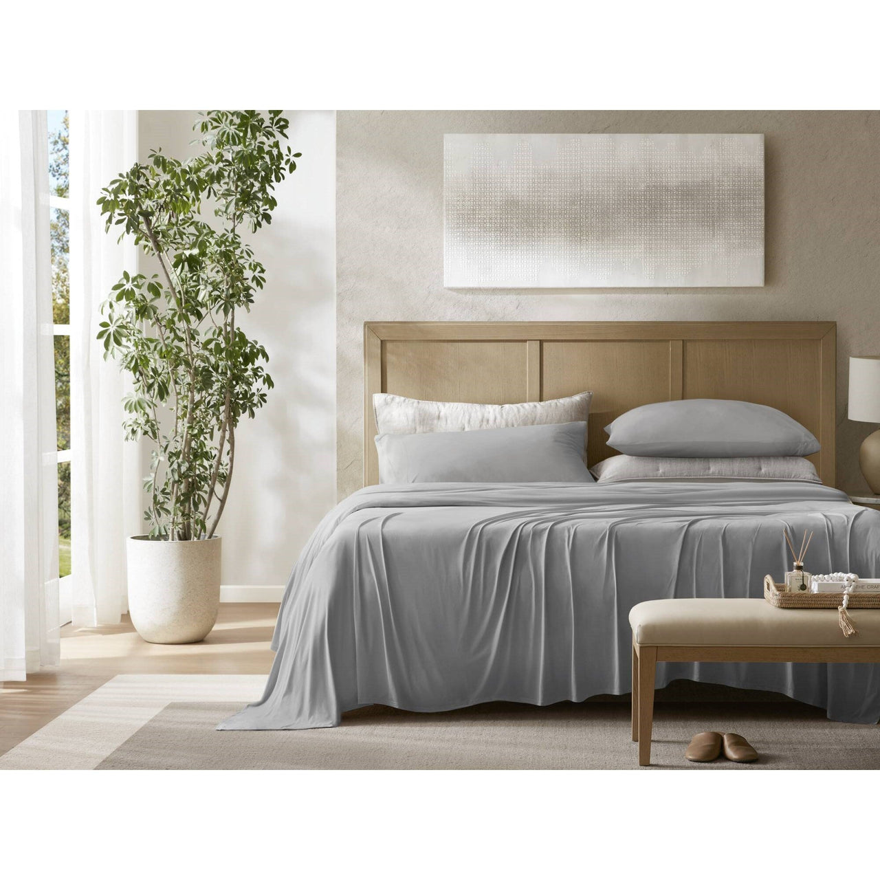 4-Piece King Stretch Jersey Sheet Set,Grey