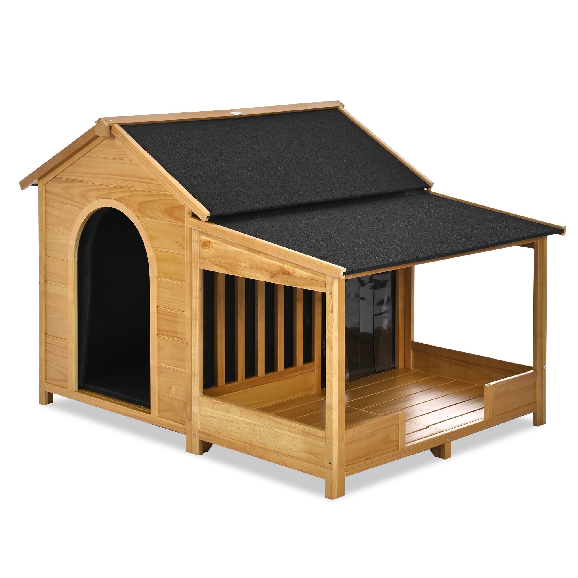 60.2' Large Outdoor Dog House with Insulated Liner for Winter Waterproof Dog Kennel for Medium & Large Dogs, Dog House with Porch and Asphalt Roof and Elevated Floor, Nature