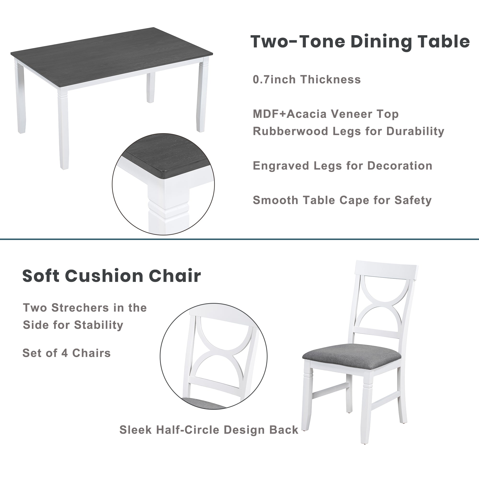 TOPMAX 6-Piece Wood Dining Table Set Kitchen Table Set with Upholstered Bench and 4 Dining Chairs, Farmhouse Style,Gray+White (old sku: SP000003AAK)