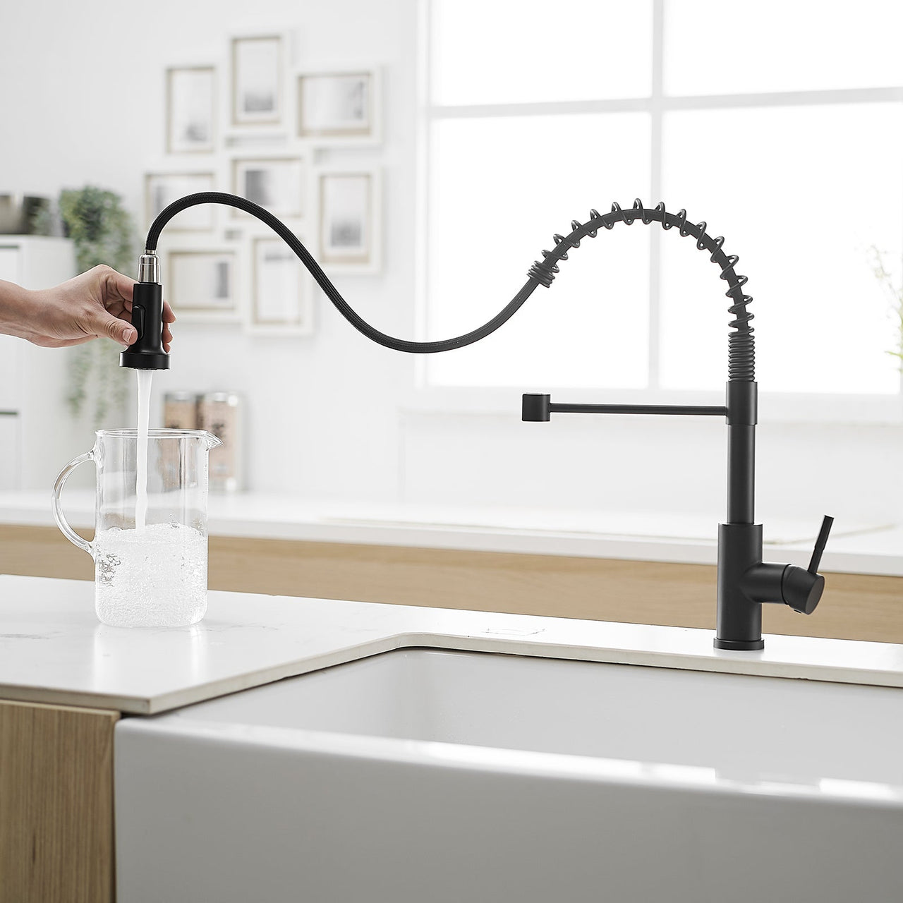 Kitchen Faucet with Pull Down Sprayer Black Stainless Steel Single Handle Pull Out Spring Sink Faucets