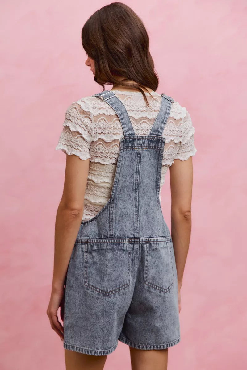 SO ME Denim Washed On Front With Adjustable Strap Romper