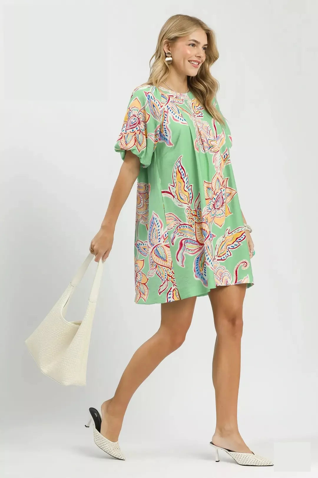 Umgee Boho Floral Print Mini Dress with Pockets