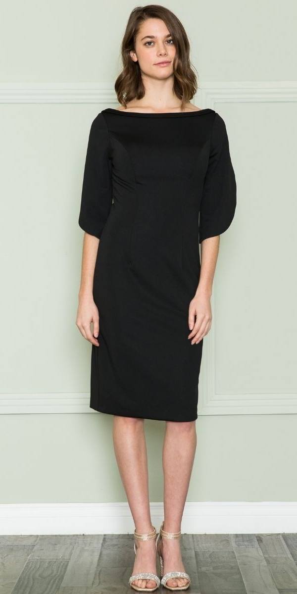 CLEARANCE - Poly USA | Ed Young 8772 Knee Length Heavy Jersey Boat Neck Dress (Size L)