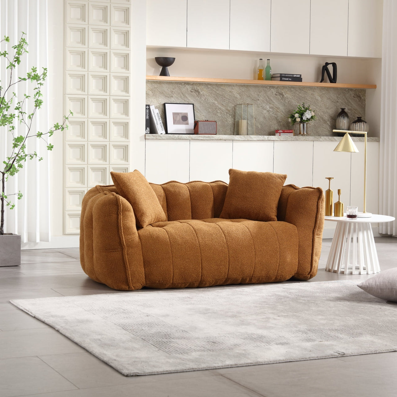 Cozy Beanbag Chair with High Resilience Foam Core for Two - Yellow Chenille, 66x35x25 inches