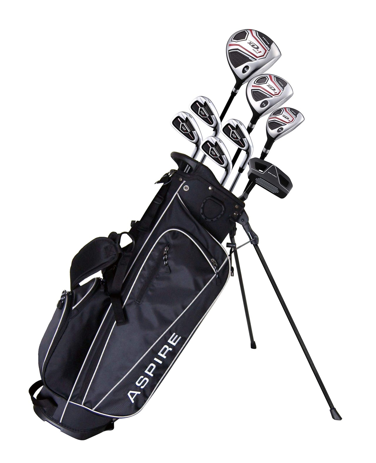Aspire XD1 Teenager Complete Golf Set Includes Driver Fairway Hybrid 7 8 9 Wedge Irons Putter Stand Bag 3 HCS Teen Ages 13-16 Right Hand - Height 51
