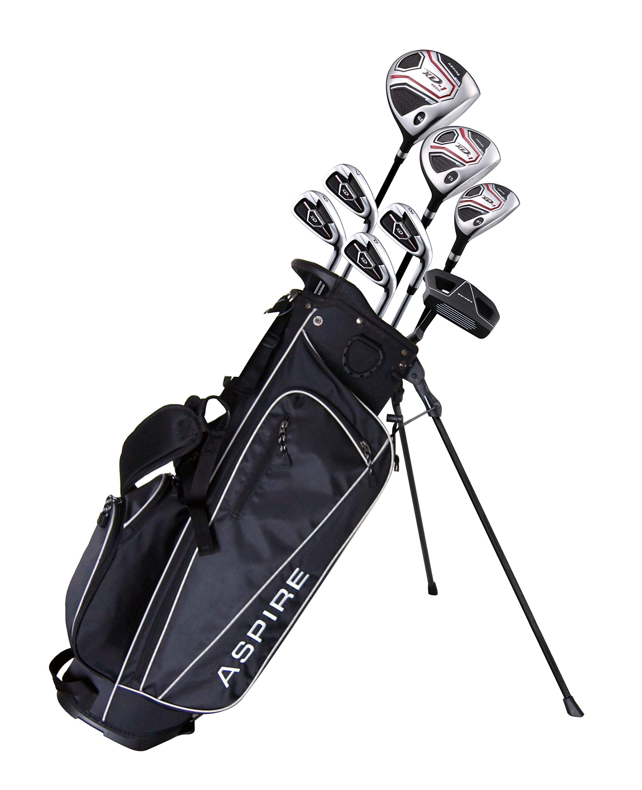 Aspire XD1 Teenager Complete Golf Set Includes Driver Fairway Hybrid 7 8 9 Wedge Irons Putter Stand Bag 3 HCS Teen Ages 13-16 Right Hand - Height 51