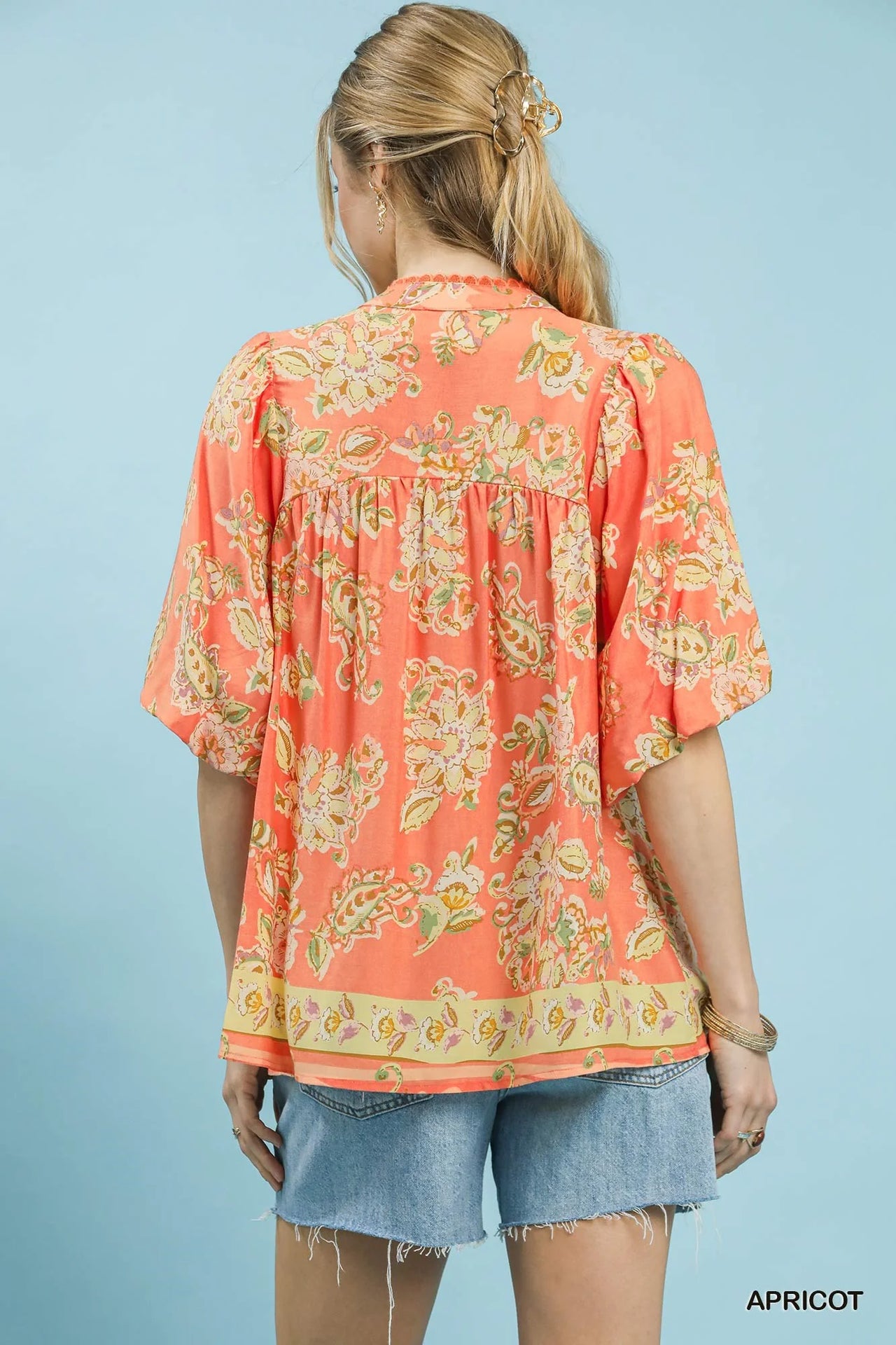 Umgee Apricot Floral Boho Blouse