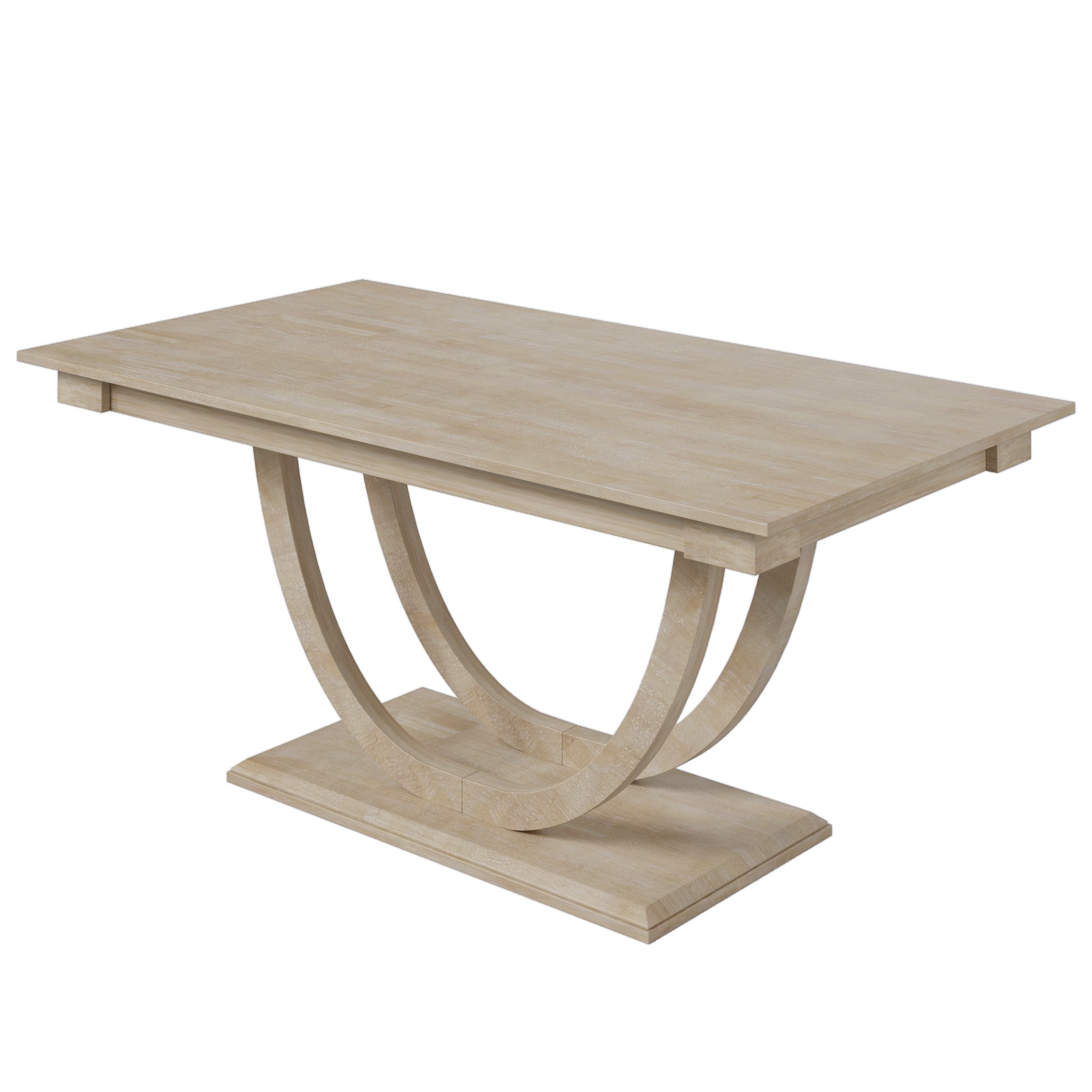 TOPMAX Modern Style Natural Wood 6-Piece Dining Table Set with Bench and Chairs, Upholstered Seats, Rubberwood Frame