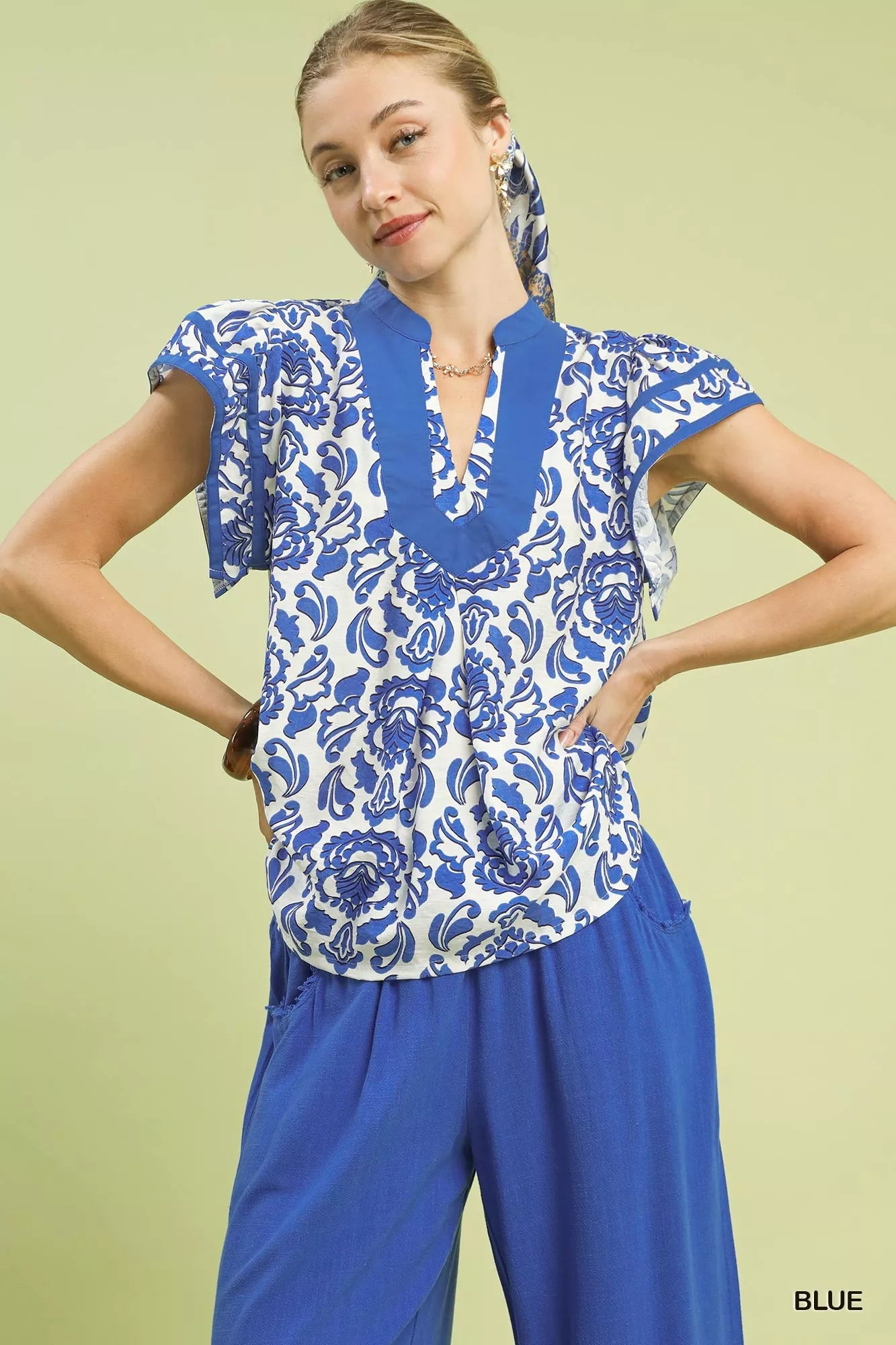 Umgee Abstract Print Short Sleeve Blouse