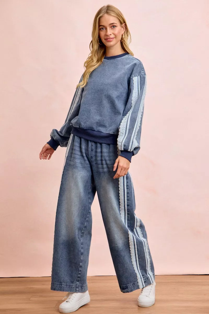 BiBi Washed Lace Contrast Sided Jeans