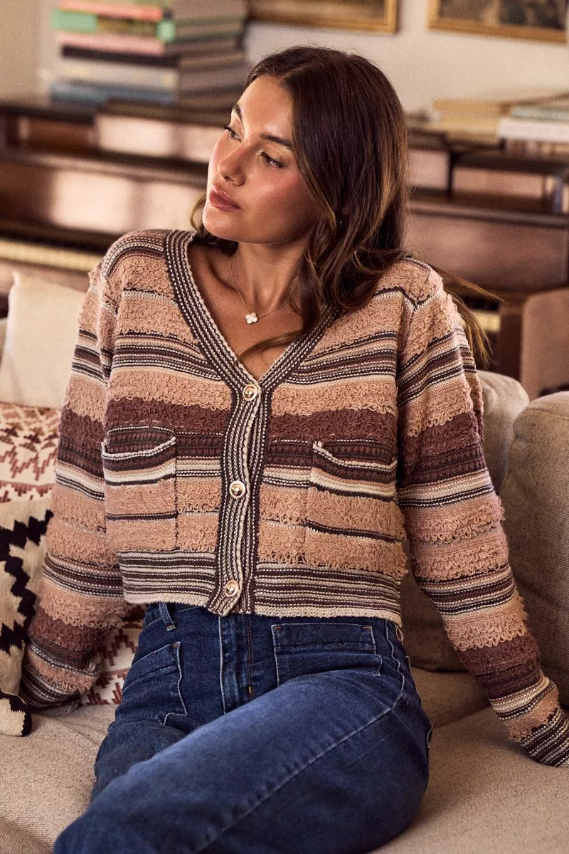 SO ME Textured Variegated Multi Color Cardigan