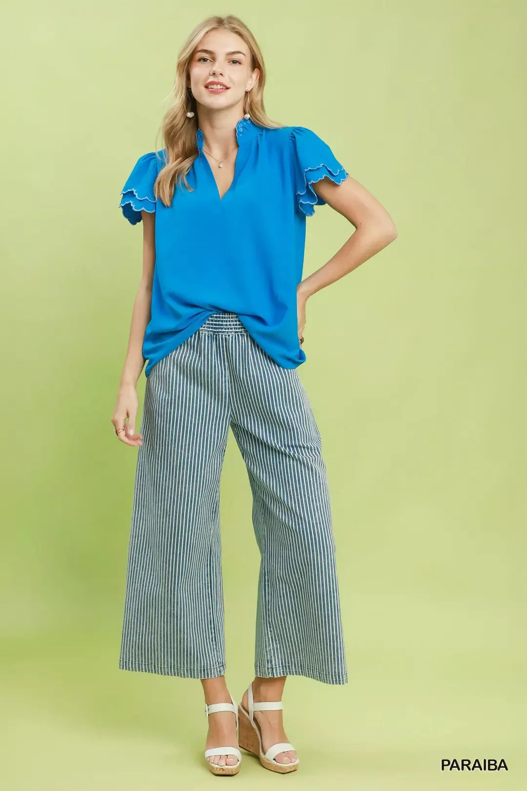 Umgee Scalloped Ruffle Sleeve Top