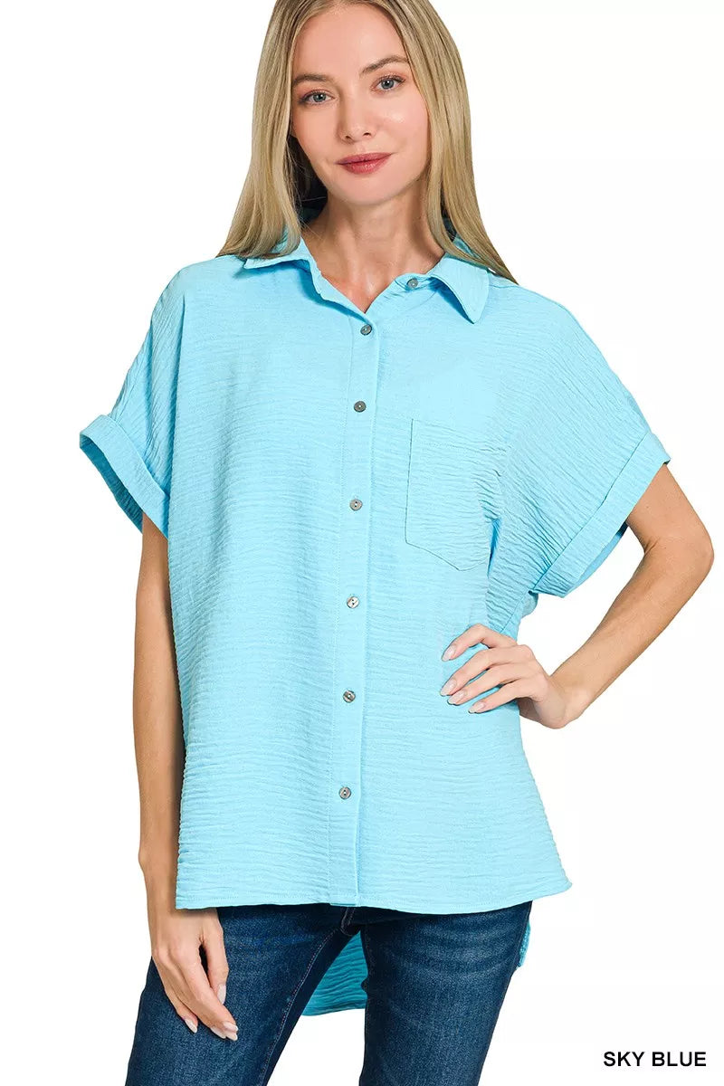 Zenana Woven Airflow Button Down Shirt
