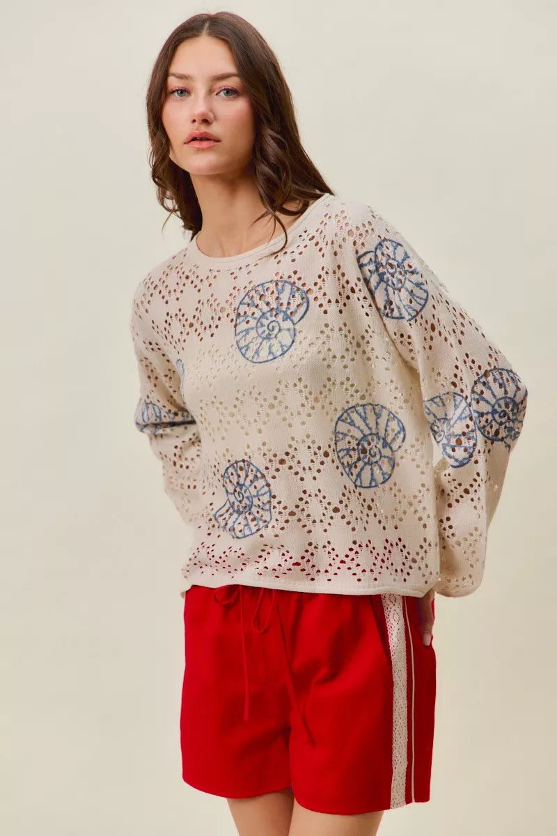 SO ME Seashell Lightweight Sweater Top