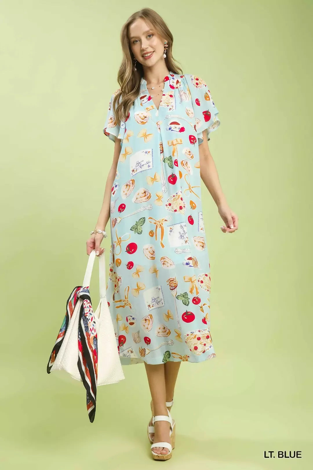 Umgee Abstract Print Flutter Sleeve Midi Dress