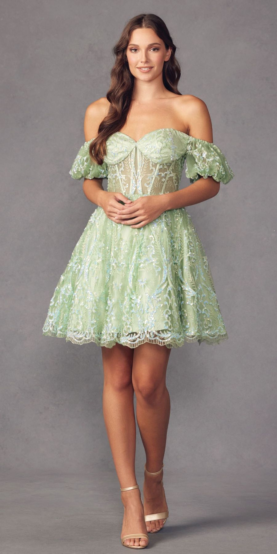 Juliet 891 dress Short Off Shoulder Puff Sleeve Corset Bodice A-Line Dress