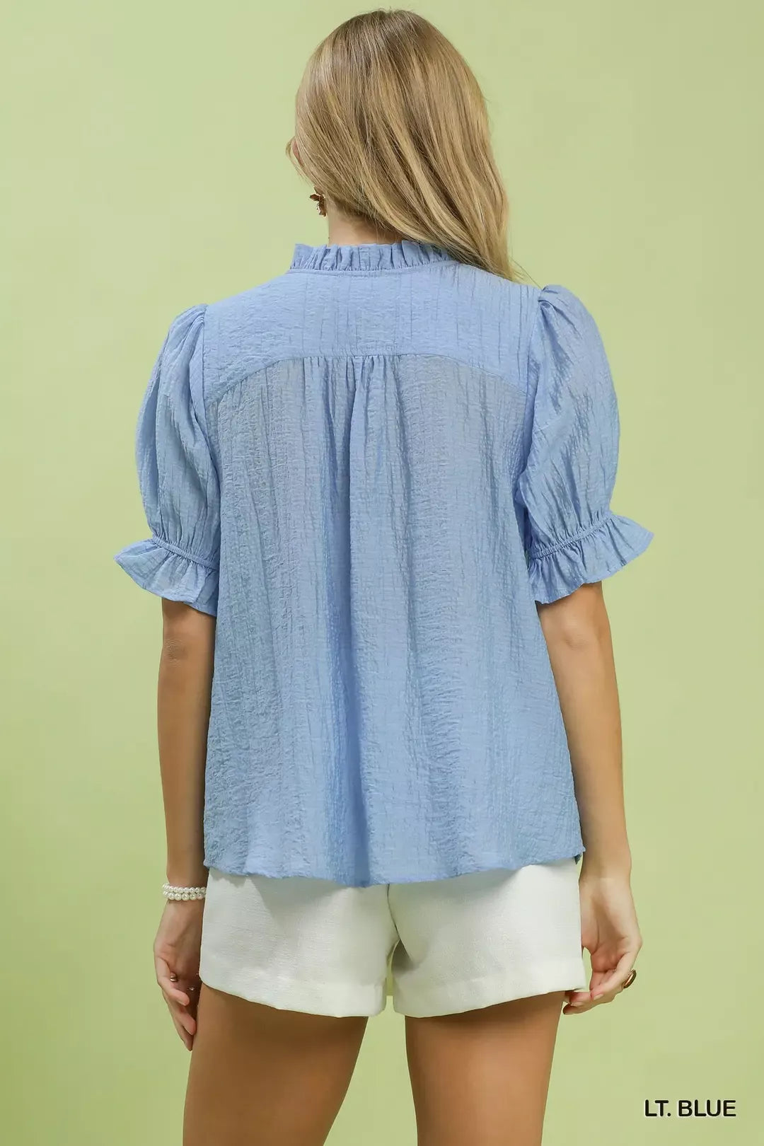 Umgee Textured Button-Front Puff Sleeve Top