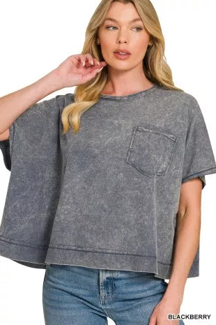 Zenana Acid Washed Round Neck Short Sleeve Oversized T-Shirt