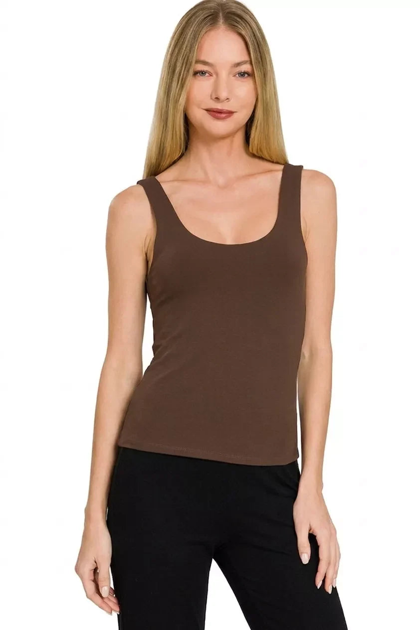 Zenana Double Layered Double Scoop Tank Top