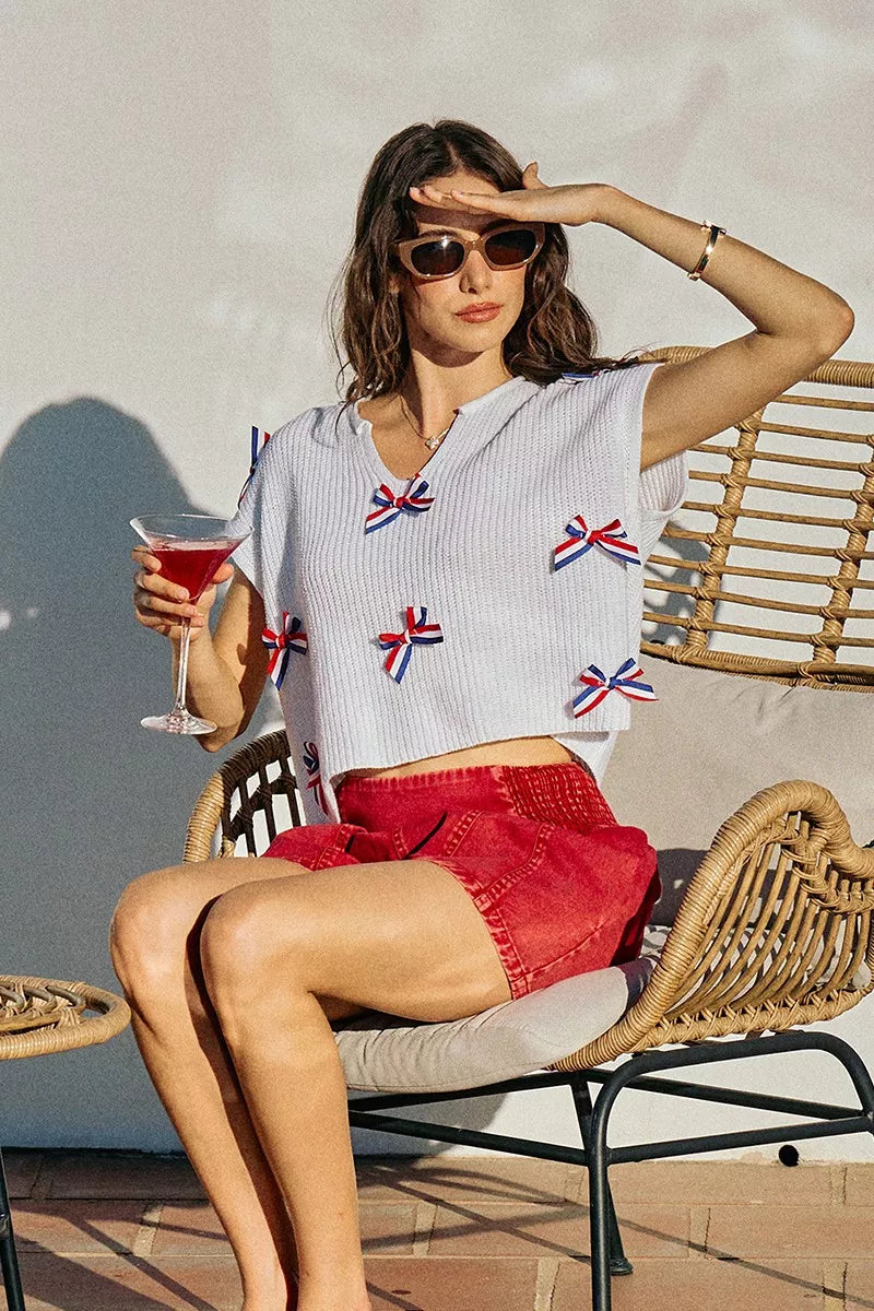 SO ME 4th Of July Ribbon Trimmed Dolman Sweater Top