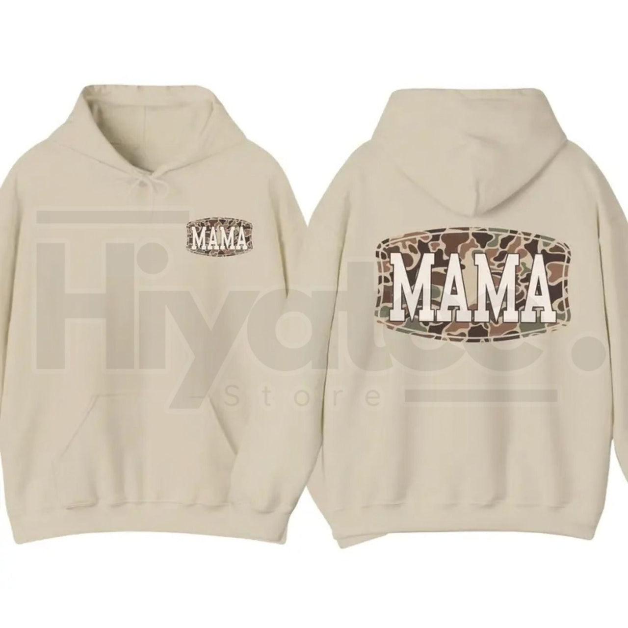 Camo Mama 2-Sided Hoodie – Trendy Camouflage Graphic Pullover, Cool Streetwear Mother’s Day Gift for Moms