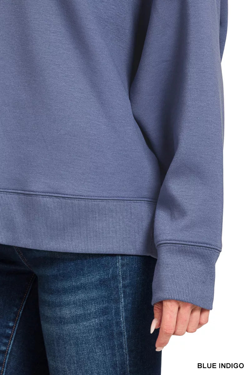Zenana Scuba Collared Pullover & Center Seam Pants Set
