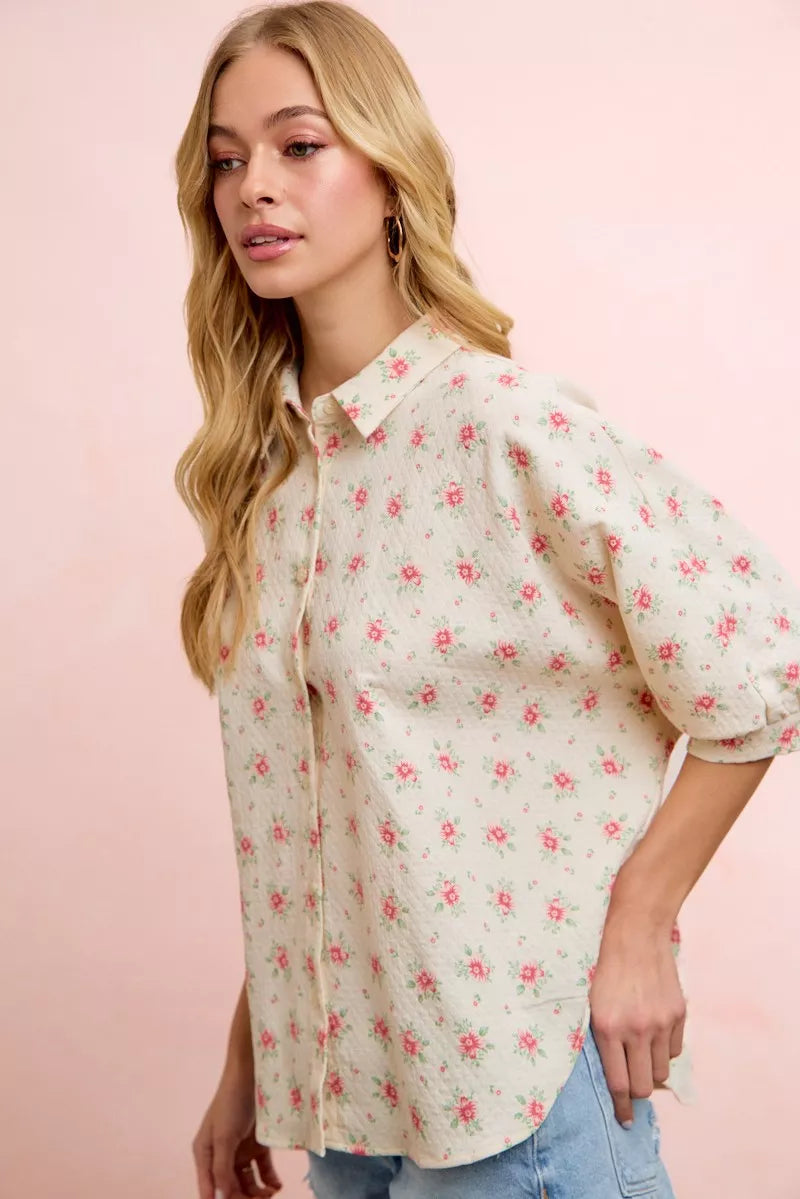 BiBi Flower Printed Short Dolman Blouse Top