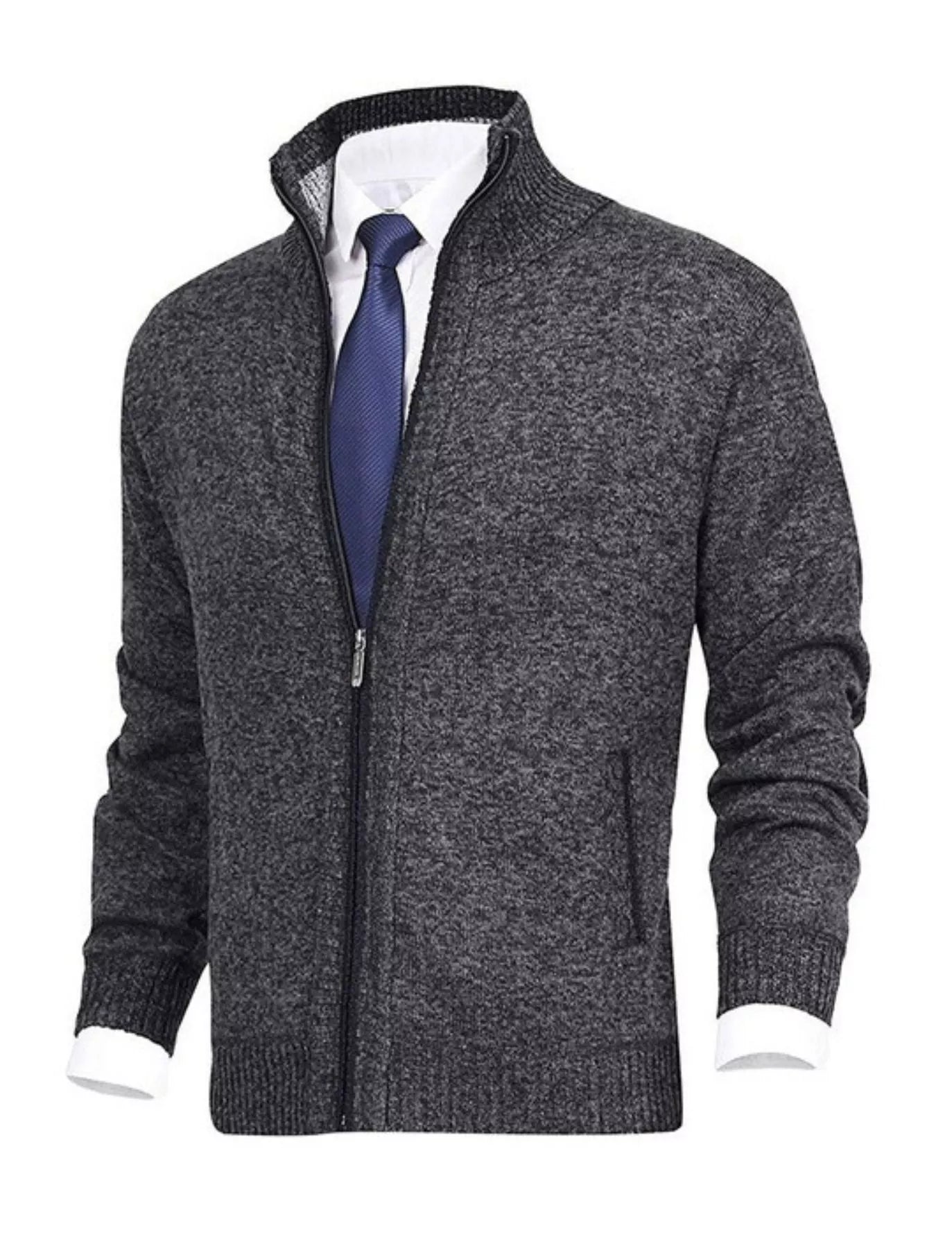 Men's Plus Size Zip Up Ribbed Hem Cardigan