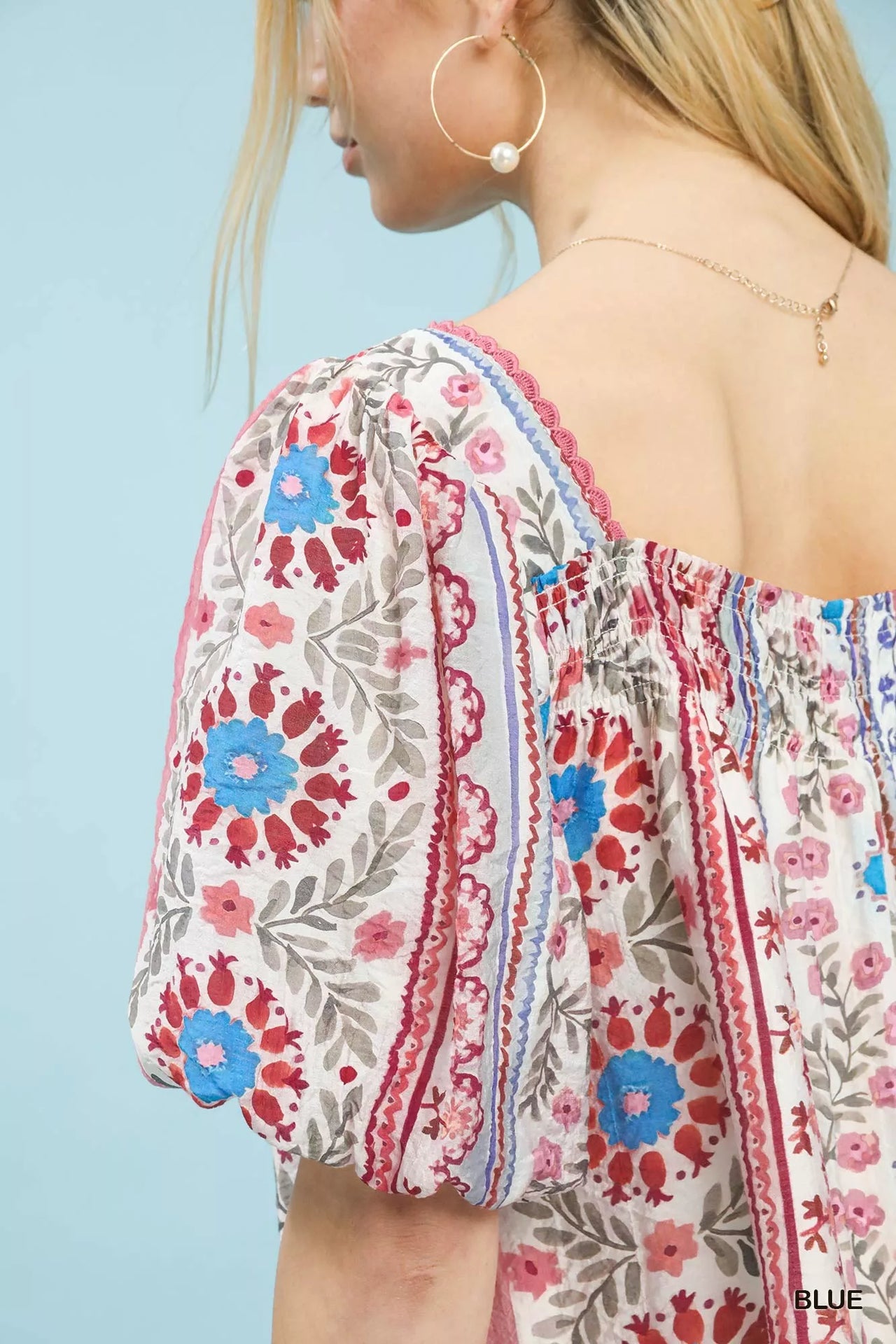 Umgee Mixed Print Puff Sleeve Mini Dress