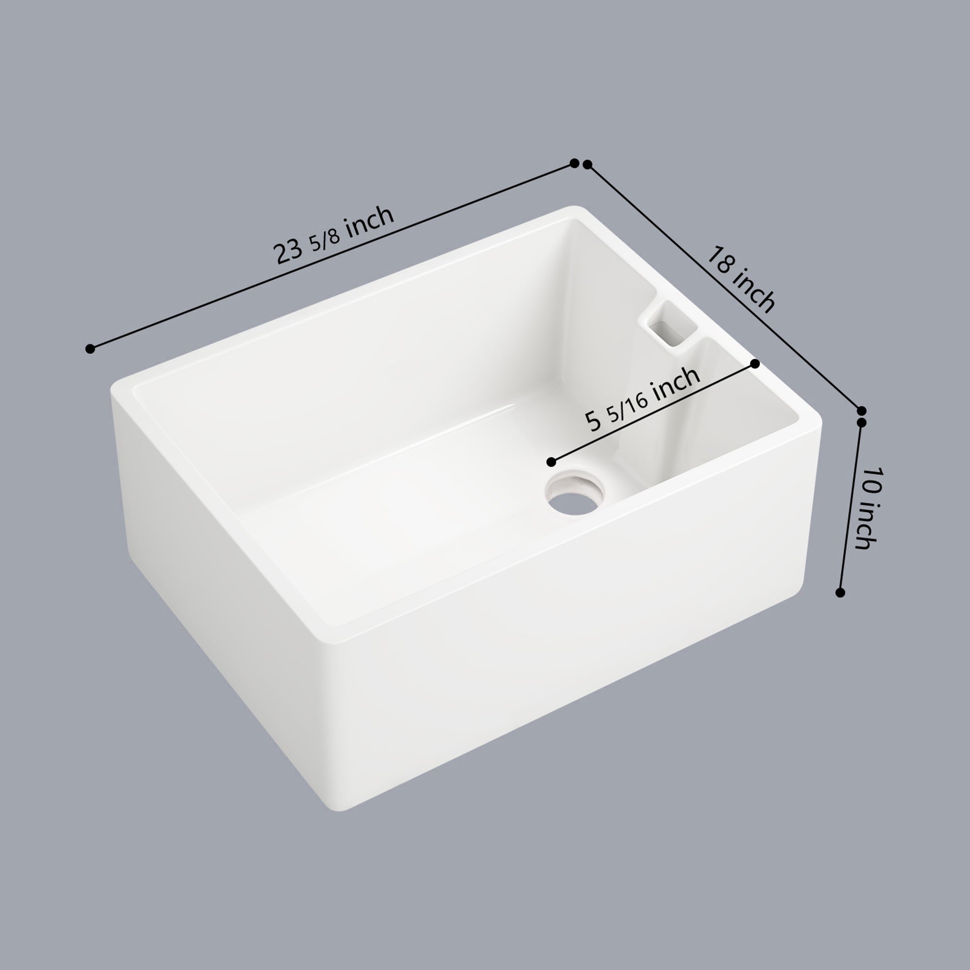 23.6' L X 18' W White Ceramic Single Bowl Kitchen Sink