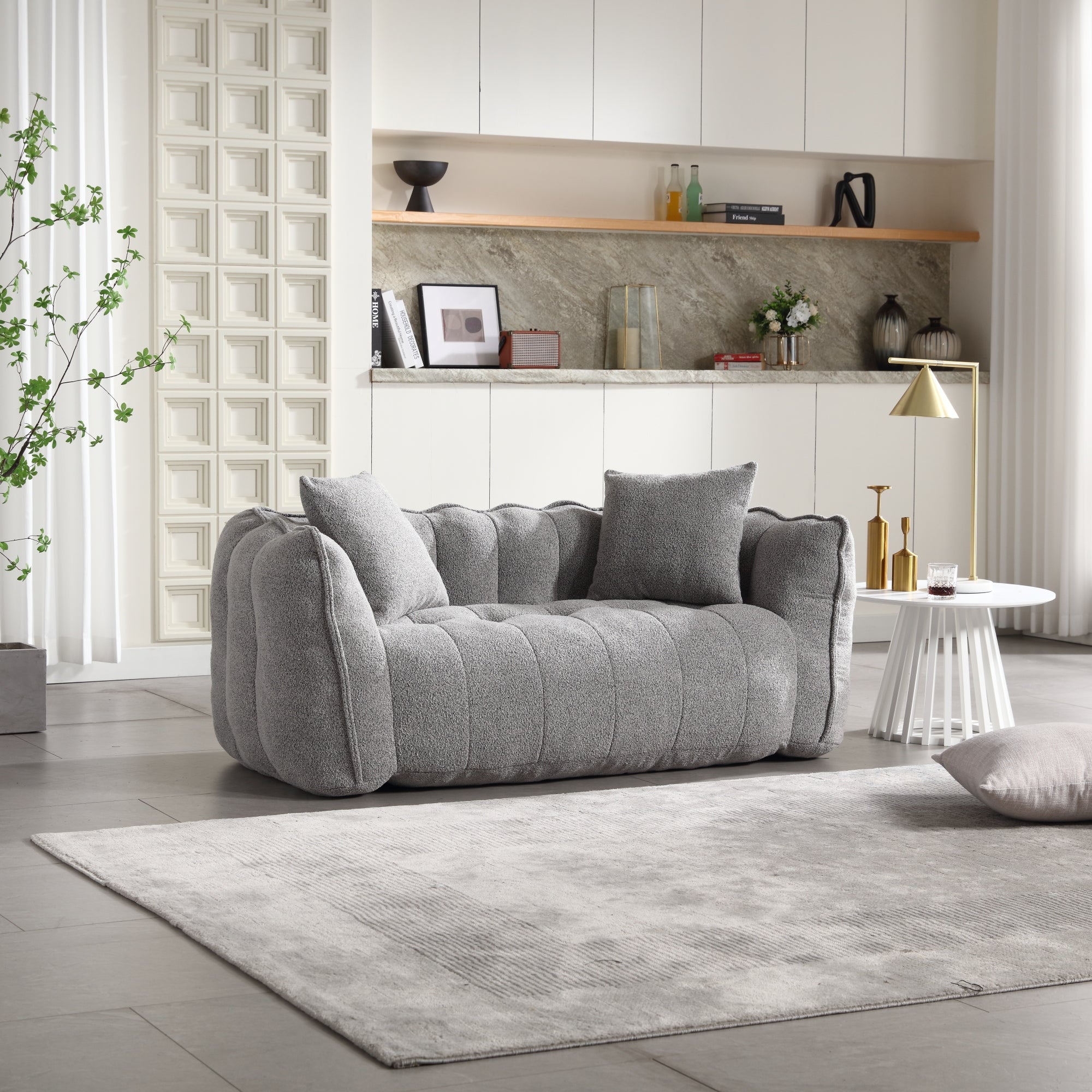Cozy Beanbag Chair with High Resilience Foam Core for Two - Grey Chenille, 66x35x25 inches