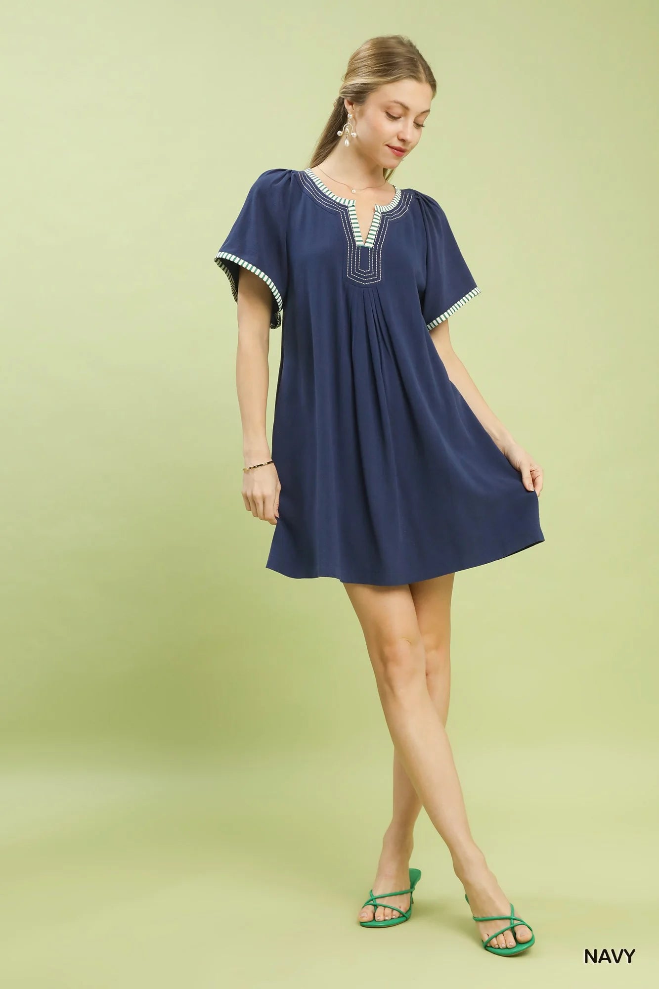 Umgee Linen Trim Tunic Dress