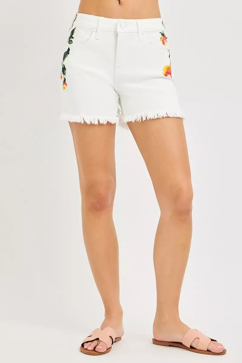 RISEN Tummy Control High Rise Flower Printed Shorts