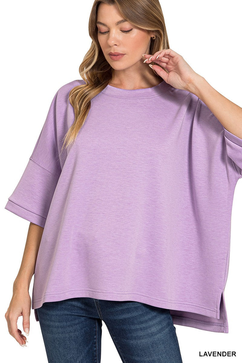 Zenana Scuba Round Neck Top With Side Slits